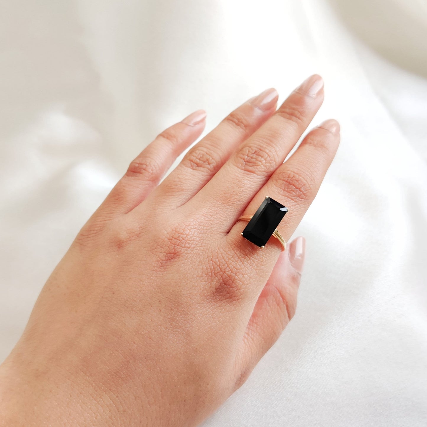 Natural Black Onyx Ring, 14K Solid Yellow Gold Ring, December Birthstone Ring, Black Onyx Octagon Ring, Statement Onyx Gold Ring