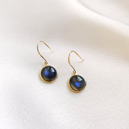 Natural Labradorite Earrings, 14K Solid Yellow Gold Labradorite Earrings, August Birthstone Earrings, Bezel Earrings, Labradorite Jewelry