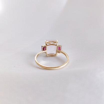 Natural Rose Quartz & Rhodolite Garnet Ring, 14K Solid Yellow Gold Ring, January Birthstone Ring, Dainty Multi Stone Ring, Wedding Ring