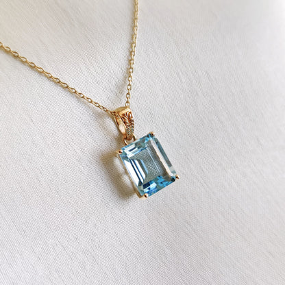 Natural Sky Blue Topaz Pendant, 14K Solid Yellow Gold Topaz Pendant, Octagon Pendant, December Birthstone, Christmas Gift, Topaz Jewelry