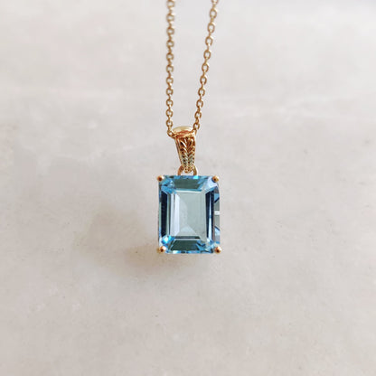 Natural Sky Blue Topaz Pendant, 14K Solid Yellow Gold Topaz Pendant, Octagon Pendant, December Birthstone, Christmas Gift, Topaz Jewelry