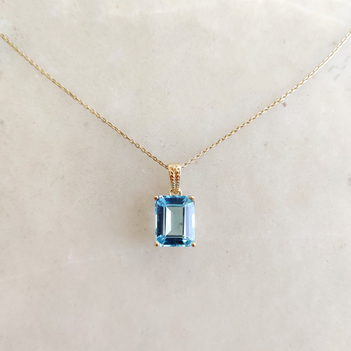 Natural Sky Blue Topaz Pendant, 14K Solid Yellow Gold Topaz Pendant, Octagon Pendant, December Birthstone, Christmas Gift, Topaz Jewelry