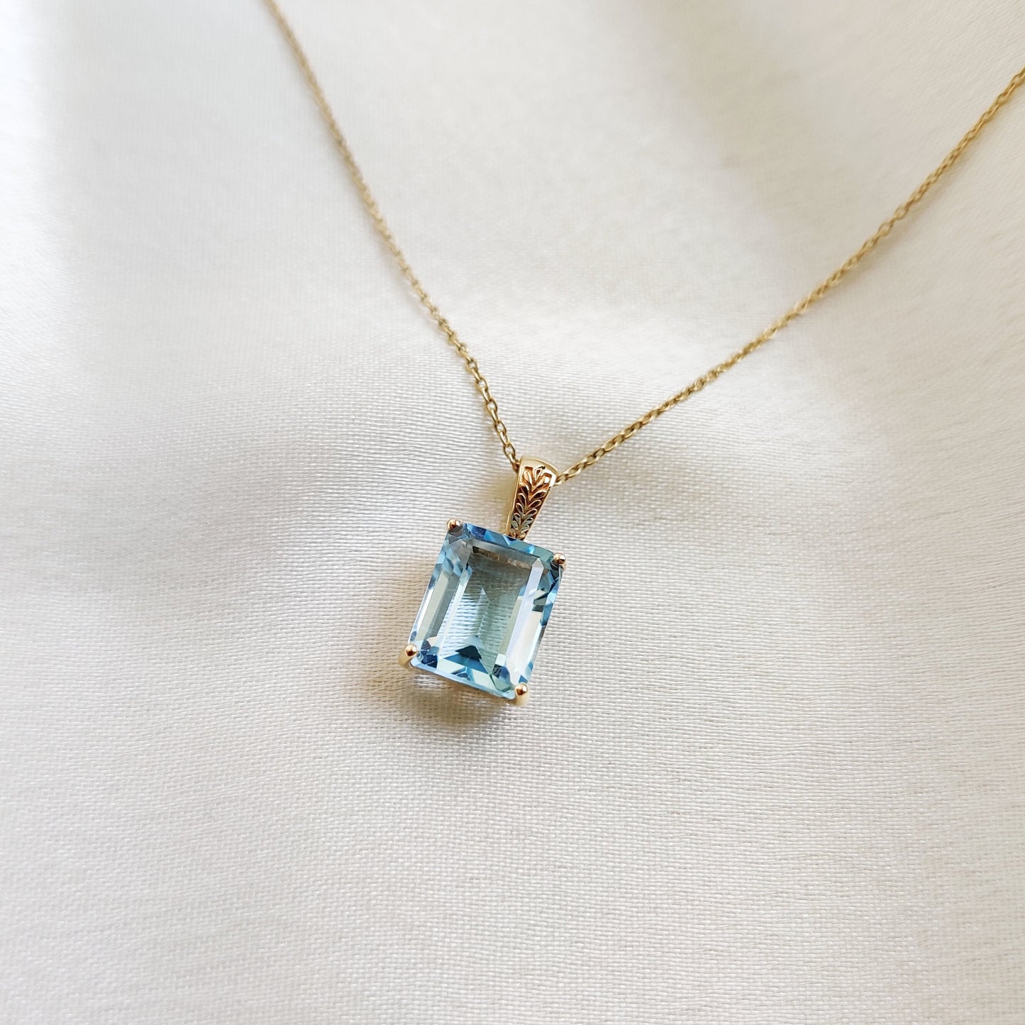 Natural Sky Blue Topaz Pendant, 14K Solid Yellow Gold Topaz Pendant, Octagon Pendant, December Birthstone, Christmas Gift, Topaz Jewelry