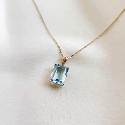 Natural Sky Blue Topaz Pendant, 14K Solid Yellow Gold Topaz Pendant, Octagon Pendant, December Birthstone, Christmas Gift, Topaz Jewelry