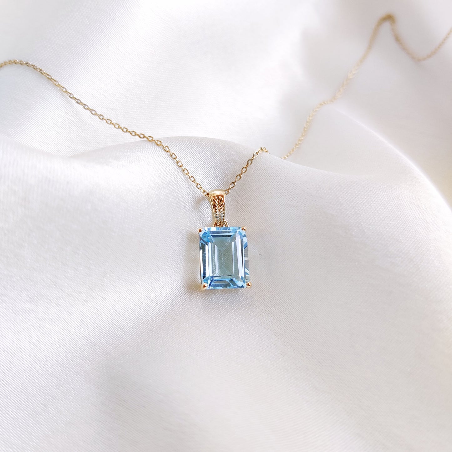 Natural Sky Blue Topaz Pendant, 14K Solid Yellow Gold Topaz Pendant, Octagon Pendant, December Birthstone, Christmas Gift, Topaz Jewelry