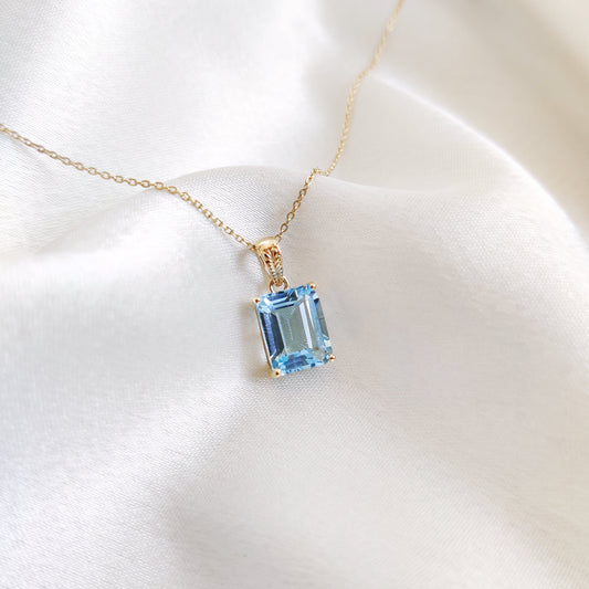 Natural Sky Blue Topaz Pendant, 14K Solid Yellow Gold Topaz Pendant, Octagon Pendant, December Birthstone, Christmas Gift, Topaz Jewelry