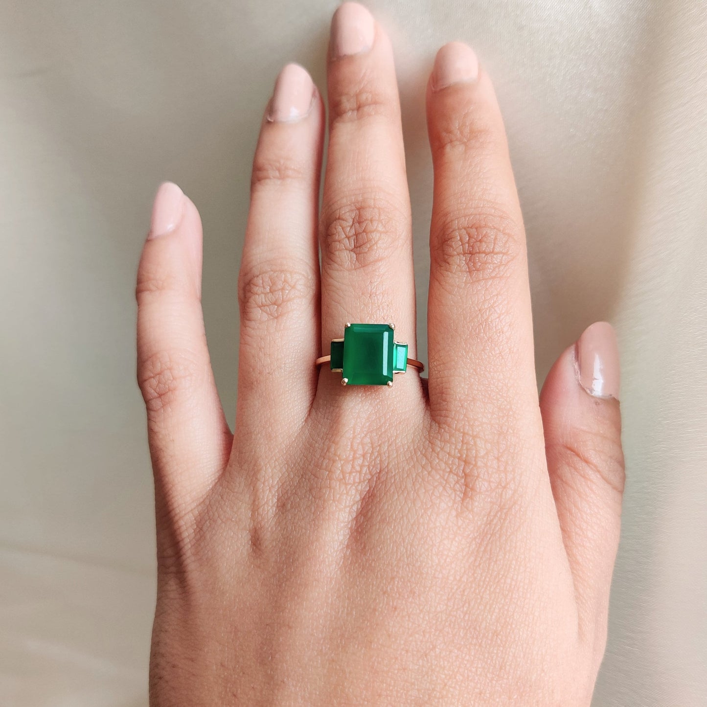 Natural Green Onyx Ring, 14K Solid Yellow Gold Green Onyx Ring, May Birthstone Ring, Green Onyx Jewelry, Dainty Onyx Ring, Christmas Ring