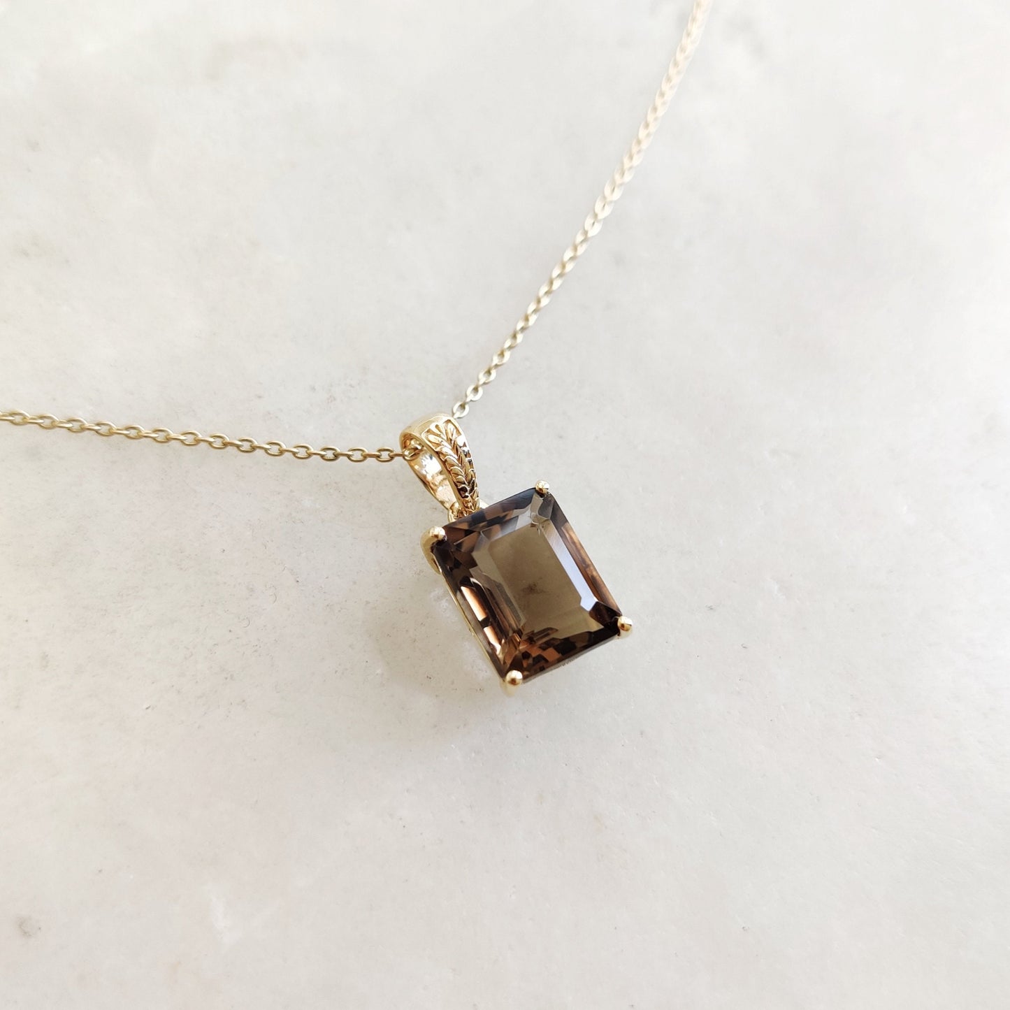 Natural Smoky Quartz Pendant, 14K Solid Yellow Gold Smoky Quartz Pendant, Octagon Pendant, June Birthstone Pendant, Christmas Present