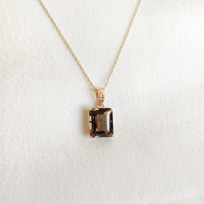 Natural Smoky Quartz Pendant, 14K Solid Yellow Gold Smoky Quartz Pendant, Octagon Pendant, June Birthstone Pendant, Christmas Present