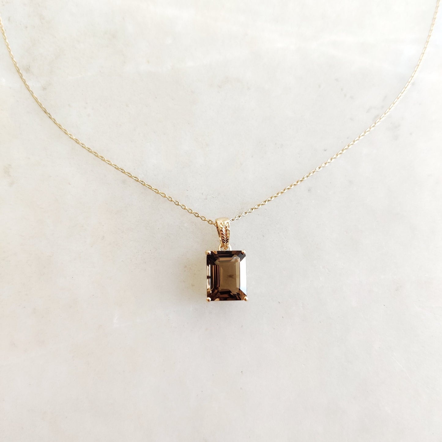 Natural Smoky Quartz Pendant, 14K Solid Yellow Gold Smoky Quartz Pendant, Octagon Pendant, June Birthstone Pendant, Christmas Present