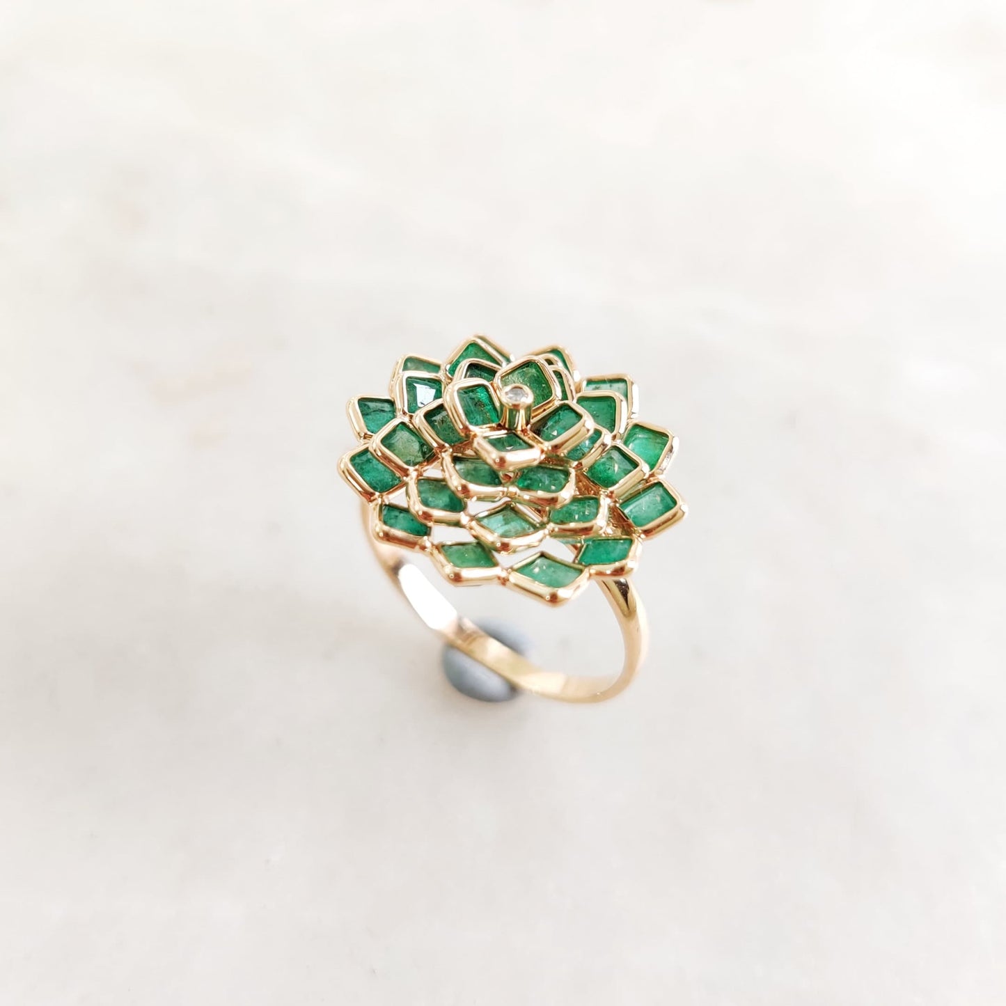 Natural Emerald Flower Ring, 14K Solid Gold Emerald & Diamond Ring, May Birthstone Ring, Dainty Emerald Ring, Emerald Jewelry