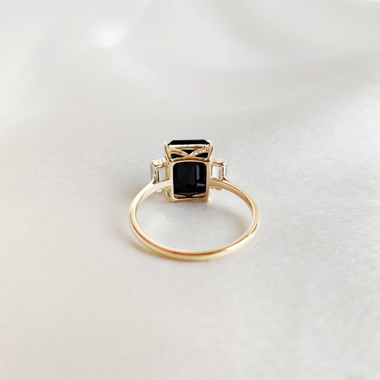 Natural Black Onyx & White Topaz Ring, 14K Solid Yellow Gold Ring, July Birthstone Ring, Multi Stone Ring, Dainty Gemstone Ring