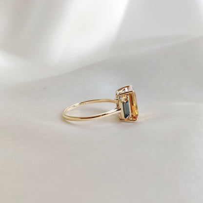 Natural Citrine London & London Blue Topaz Ring, 14K Solid Yellow Gold Ring, November Birthstone Ring, Multi Stone Ring, Birthday Present