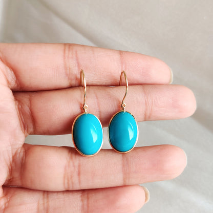 Natural Sleeping Beauty Turquoise Earrings, 14K Solid Yellow Gold Earrings, December Birthstone Earrings, Arizona Turquoise Earrings