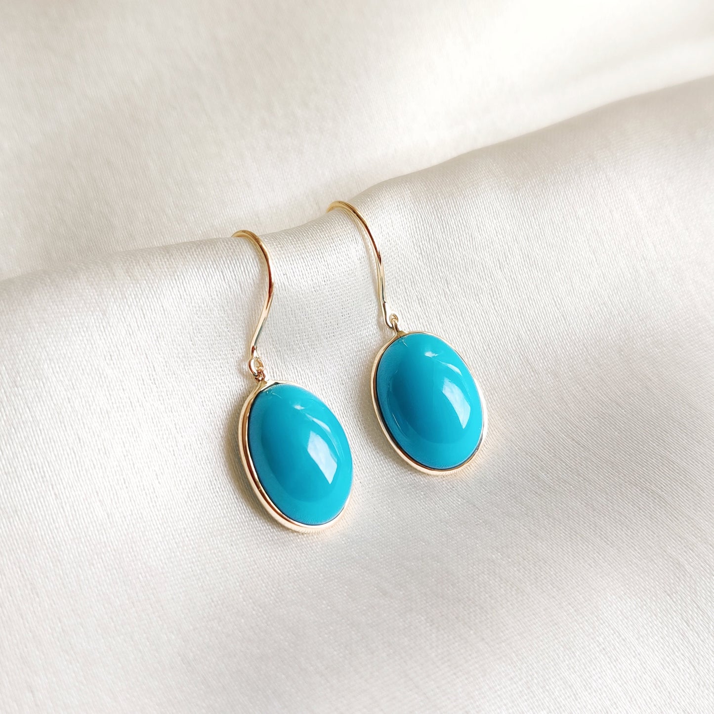 Natural Sleeping Beauty Turquoise Earrings, 14K Solid Yellow Gold Earrings, December Birthstone Earrings, Arizona Turquoise Earrings