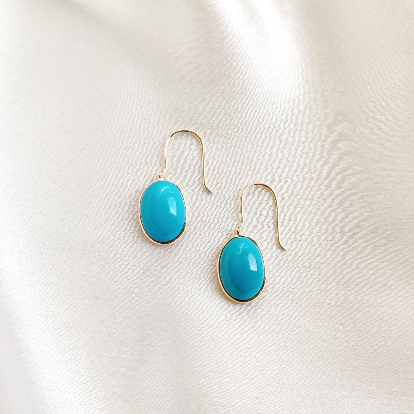 Natural Sleeping Beauty Turquoise Earrings, 14K Solid Yellow Gold Earrings, December Birthstone Earrings, Arizona Turquoise Earrings