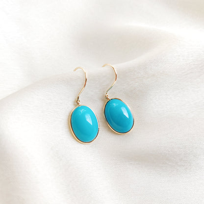 Natural Sleeping Beauty Turquoise Earrings, 14K Solid Yellow Gold Earrings, December Birthstone Earrings, Arizona Turquoise Earrings