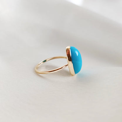 Natural Arizona Turquoise Ring, 14K Solid Yellow Gold Ring, Sleeping Beauty Turquoise Ring, December Birthstone Ring, Turquoise Jewelry