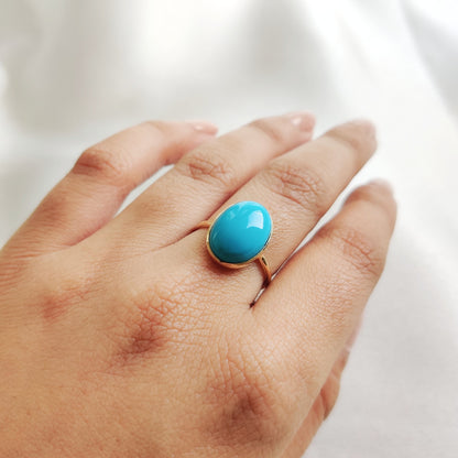 Natural Arizona Turquoise Ring, 14K Solid Yellow Gold Ring, Sleeping Beauty Turquoise Ring, December Birthstone Ring, Turquoise Jewelry