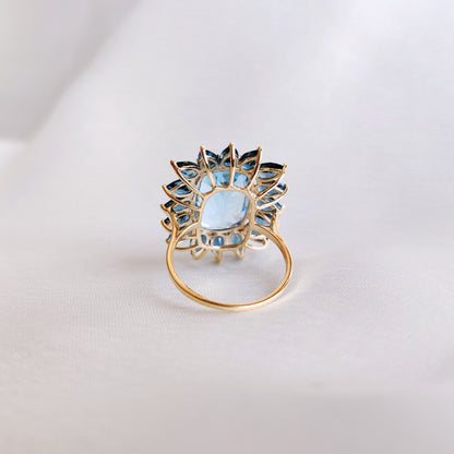 Natural Sky Blue Topaz & London Blue Topaz Ring, 14K Solid Yellow Gold Ring, December Birthstone Ring, Multi Stone Ring,Blue Topaz Jewelry