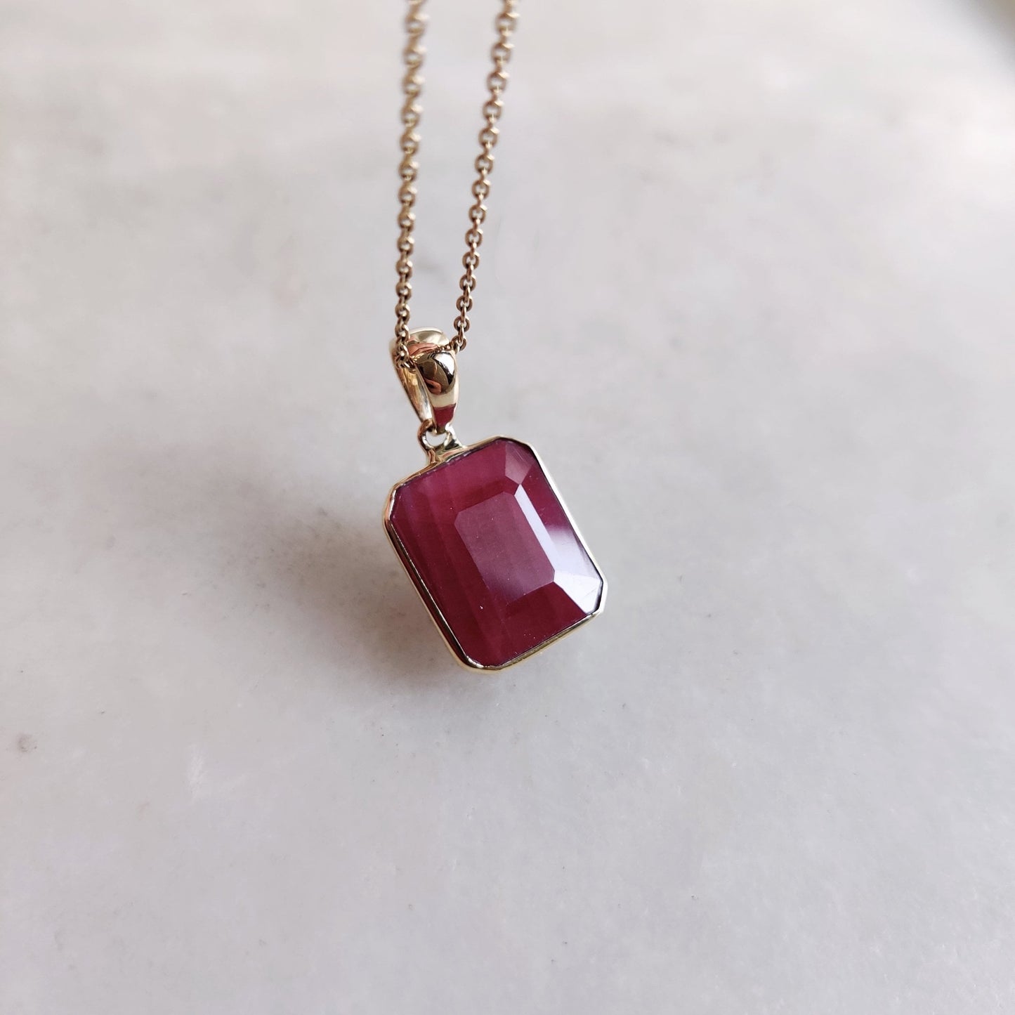 Natural Ruby Pendant, 14K Solid Gold Ruby Pendant, Octagon Ruby pendant, July Birthstone Pendant, Ruby Jewelry, Birthday Present