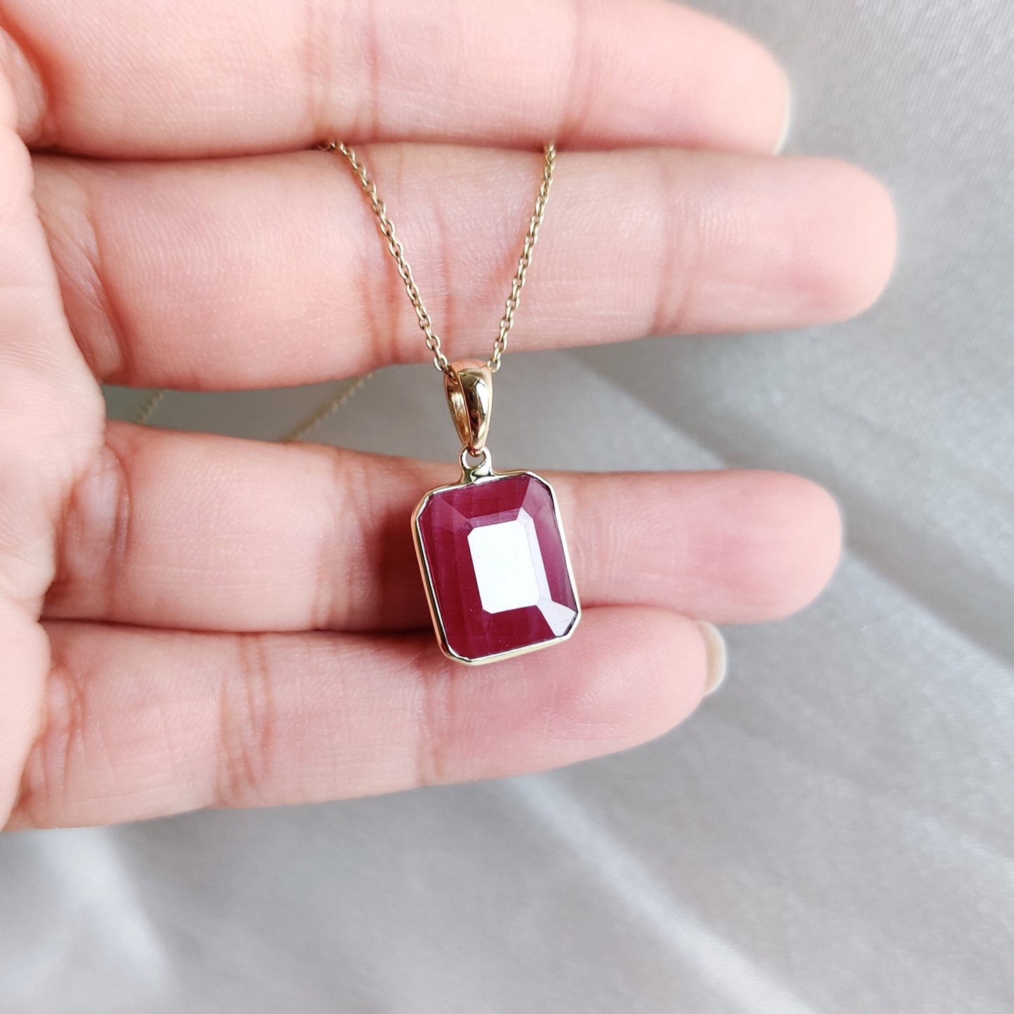 Natural Ruby Pendant, 14K Solid Gold Ruby Pendant, Octagon Ruby pendant, July Birthstone Pendant, Ruby Jewelry, Birthday Present