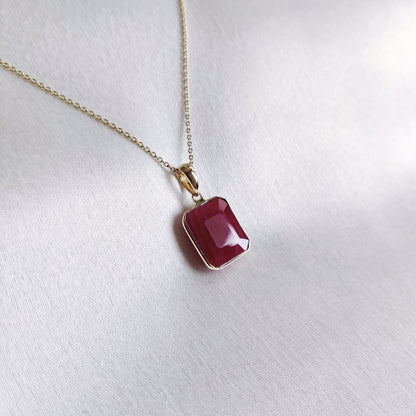 Natural Ruby Pendant, 14K Solid Gold Ruby Pendant, Octagon Ruby pendant, July Birthstone Pendant, Ruby Jewelry, Birthday Present