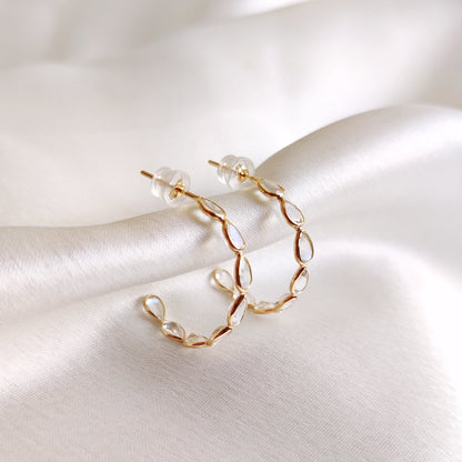 Natural Rainbow Moonstone Hoop Earrings, Solid Gold Moonstone Earrings, June Birthstone Earrings, Dainty Moonstone Earrings,Birthday Present