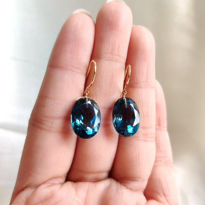 Natural London Blue Topaz Earrings, Solid Gold Blue Topaz Earrings, Blue Topaz Drop Earring, December Birthstone Earrings, Wedding Present