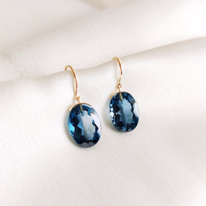 Natural London Blue Topaz Earrings, Solid Gold Blue Topaz Earrings, Blue Topaz Drop Earring, December Birthstone Earrings, Wedding Present