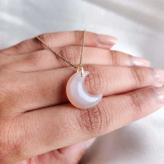 Natural Peach Moonstone Pendant, 14K Solid Yellow Gold Moonstone Pendant, June Birthstone Pendant, Crescent Moonstone Pendant, Birthday Gift