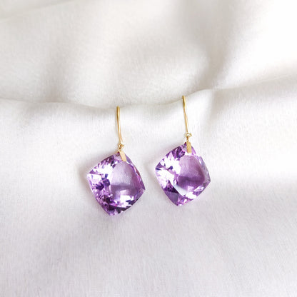 Natural Purple Amethyst Earrings, 14K Solid Gold Amethyst Earrings, February Birthstone Earrings, Statement Amethyst Earrings, Birthday Gift