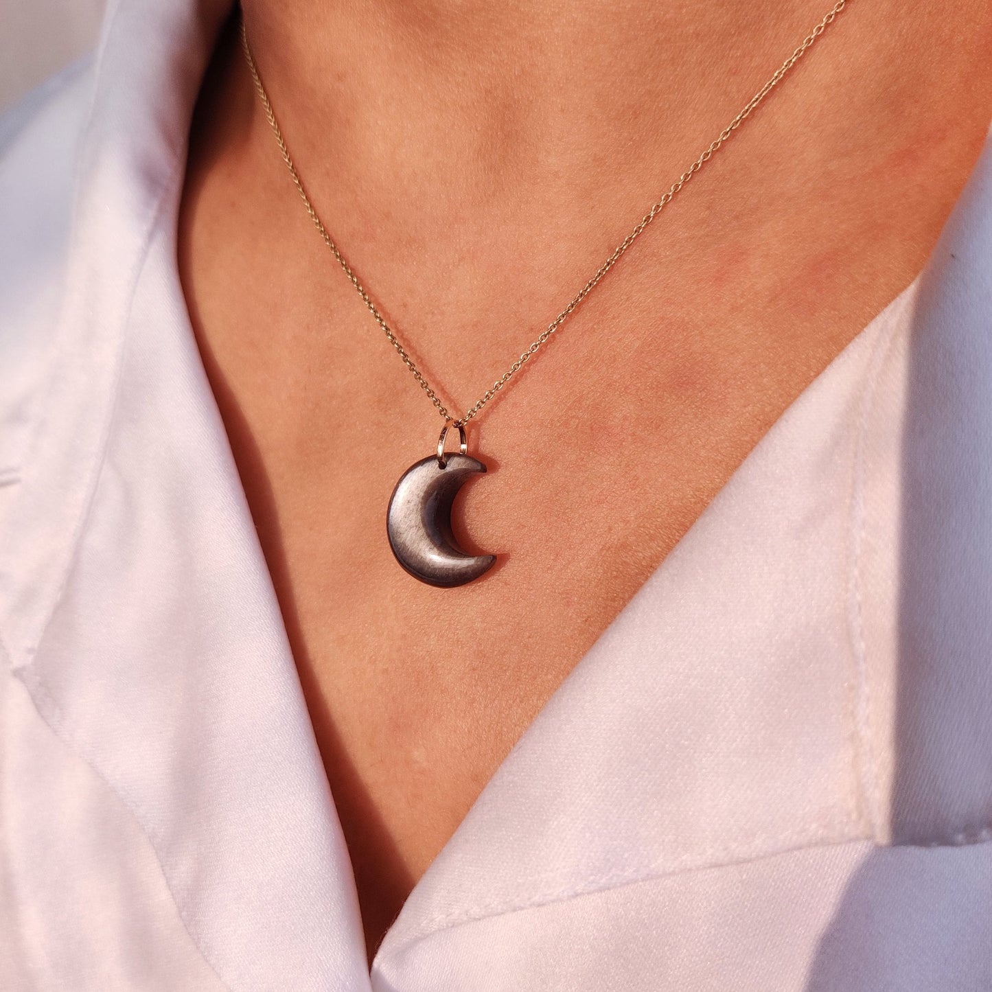 Natural Black Moonstone Pendant, 14K Solid Yellow Gold Moonstone Pendant, June Birthstone Pendant, Crescent Moon Gemstone Pendant