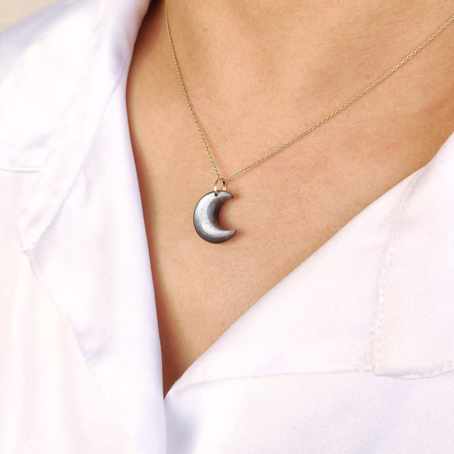 Natural Black Moonstone Pendant, 14K Solid Yellow Gold Moonstone Pendant, June Birthstone Pendant, Crescent Moon Gemstone Pendant