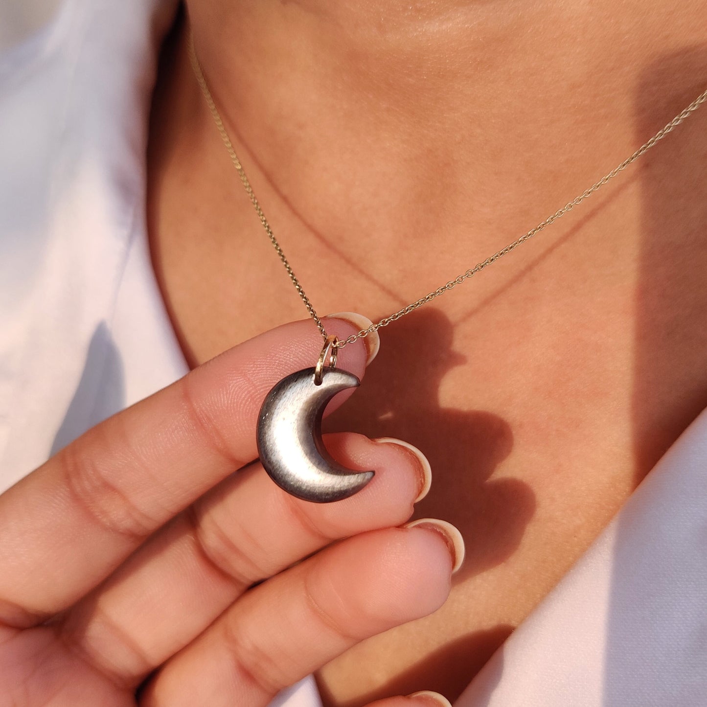 Natural Black Moonstone Pendant, 14K Solid Yellow Gold Moonstone Pendant, June Birthstone Pendant, Crescent Moon Gemstone Pendant