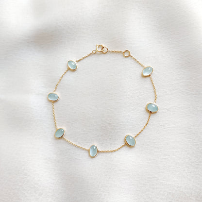 Natural Aquamarine Bracelet, 14K Solid Gold Bracelet, Oval Aquamarine Bezel Set Bracelet, March Birthstone Bracelet, Aquamarine Jewelry