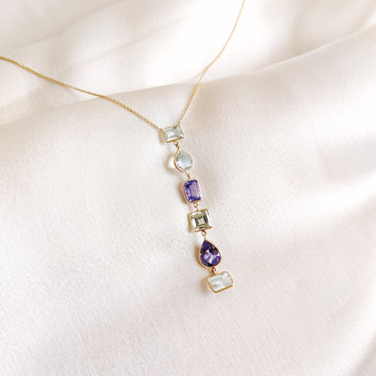 Natural Tanzanite & Aquamarine Necklace, 14K Solid Gold Necklace, Tanzanite Jewelry, Aquamarine Jewelry, December Birthstone Necklace