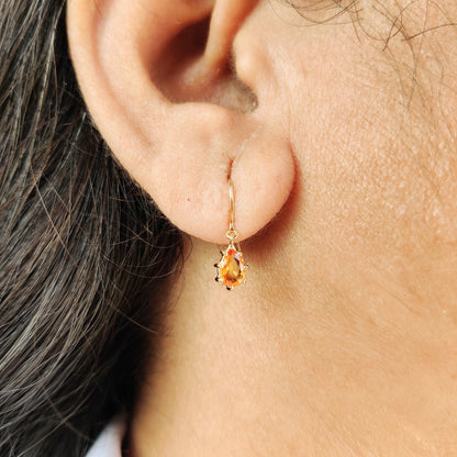 14K Gold Natural Yellow Sapphire Earrings, Solid Gold Sapphire Earrings, Dainty Sapphire Earrings, September Birthstone, Birthday Present