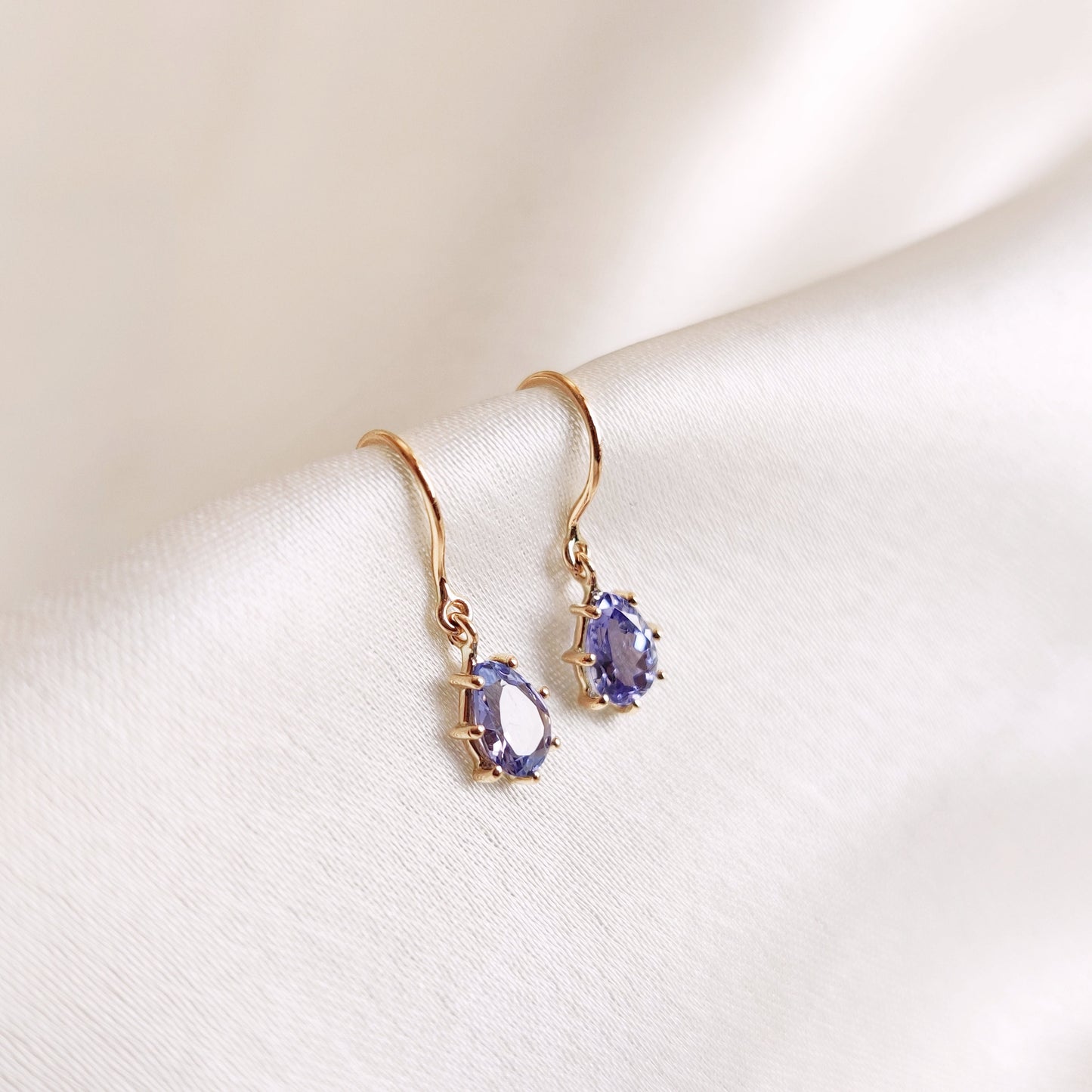 Solid Gold Natural Tanzanite Earrings, 14K Yellow Gold Tanzanite Earrings, Dainty Pear Cut Tanzanite Earrings, December Birthstone Earrings