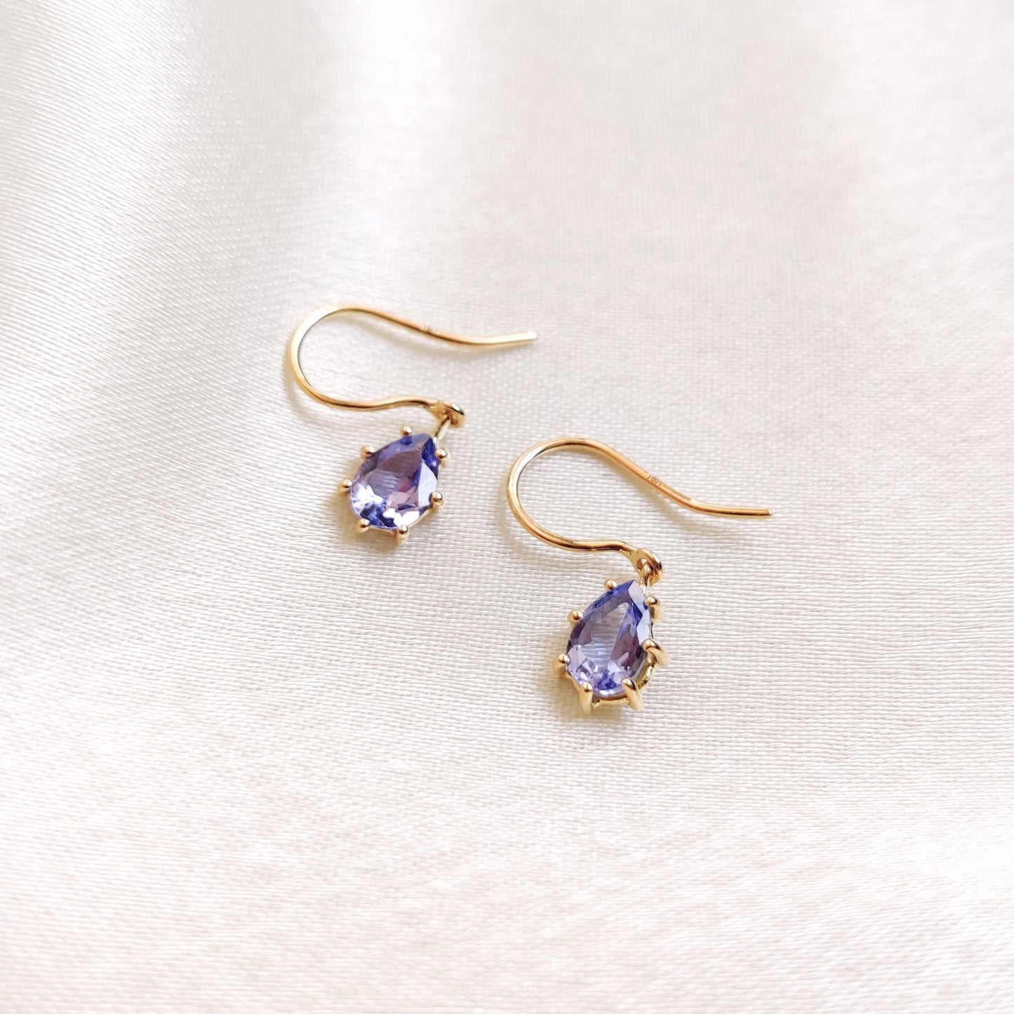 Solid Gold Natural Tanzanite Earrings, 14K Yellow Gold Tanzanite Earrings, Dainty Pear Cut Tanzanite Earrings, December Birthstone Earrings