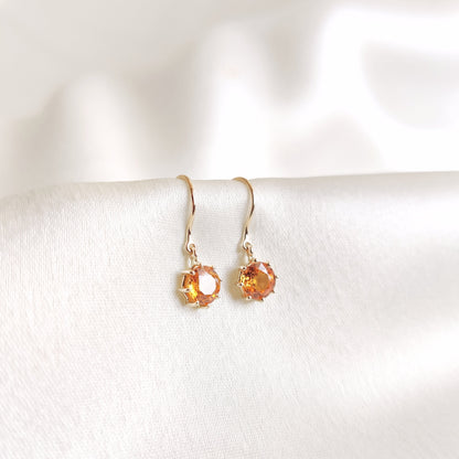 Solid Gold Natural Yellow Sapphire Earrings, 14K Yellow Gold Sapphire Earrings, Dainty Round Sapphire Earrings, September Birthstone Earring