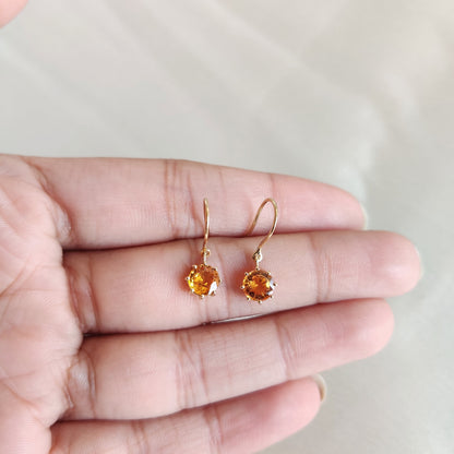 Solid Gold Natural Yellow Sapphire Earrings, 14K Yellow Gold Sapphire Earrings, Dainty Round Sapphire Earrings, September Birthstone Earring