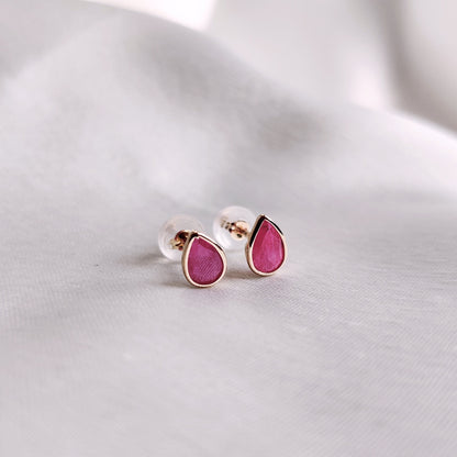 Solid Gold Natural Ruby Studs, 14K Gold Ruby Earrings, Dainty Pear Cut Ruby Studs, Natural Ruby Jewelry, July Birthstone Studs