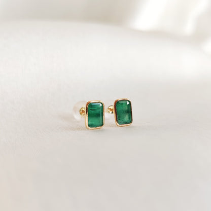 Natural Emerald Studs, 14K Solid Gold Emerald Studs, Dainty Octagon Emerald Studs, May Birthstone Studs, Christmas Present