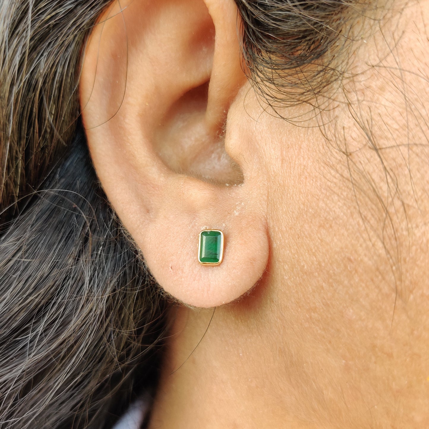 Natural Emerald Studs, 14K Solid Gold Emerald Studs, Dainty Octagon Emerald Studs, May Birthstone Studs, Christmas Present