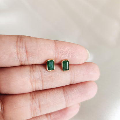 Natural Emerald Studs, 14K Solid Gold Emerald Studs, Dainty Octagon Emerald Studs, May Birthstone Studs, Christmas Present