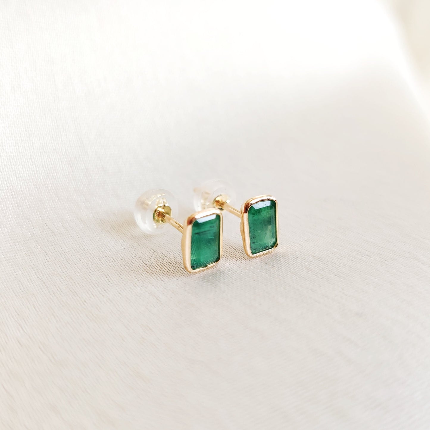 Natural Emerald Studs, 14K Solid Gold Emerald Studs, Dainty Octagon Emerald Studs, May Birthstone Studs, Christmas Present