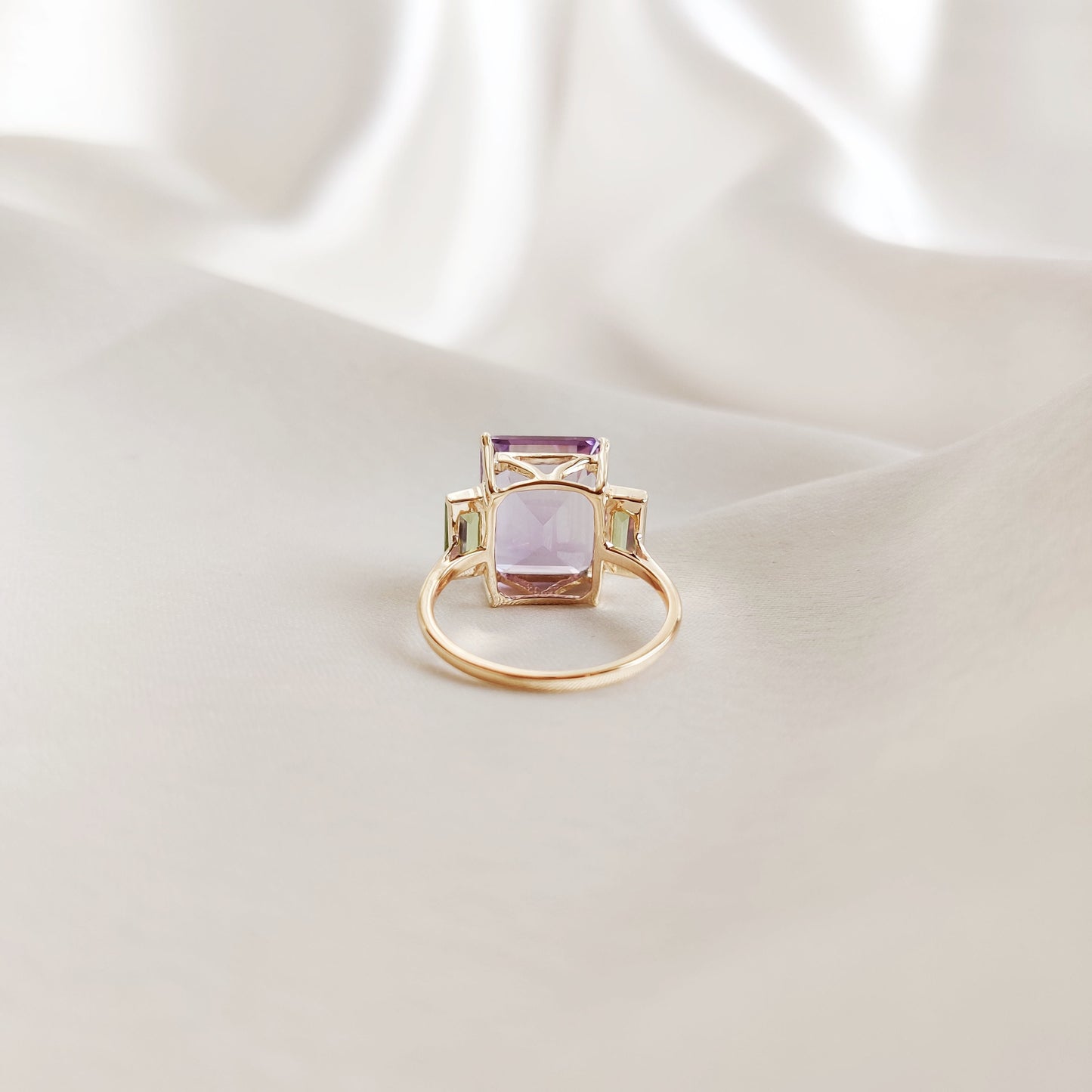 Natural Pink Amethyst & Peridot Ring, 14K Solid Yellow Gold Ring, February and August Birthstone, Multi Stone Ring, Dainty Amethyst Ring