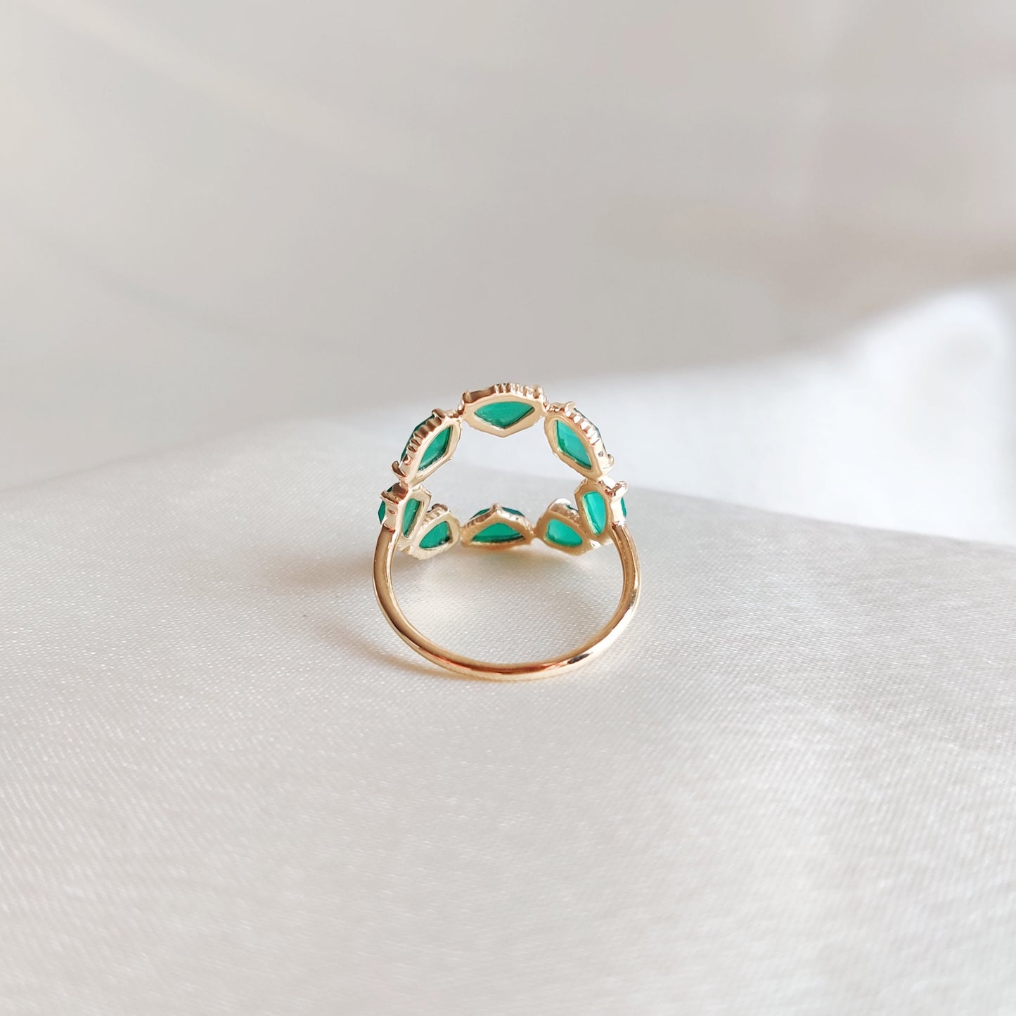 Natural Green Onyx Ring, 14K Solid Rose Gold Onyx Ring, May Birthstone Ring, Green Onyx Jewelry, Dainty Onyx  Flower Ring, Christmas Gift