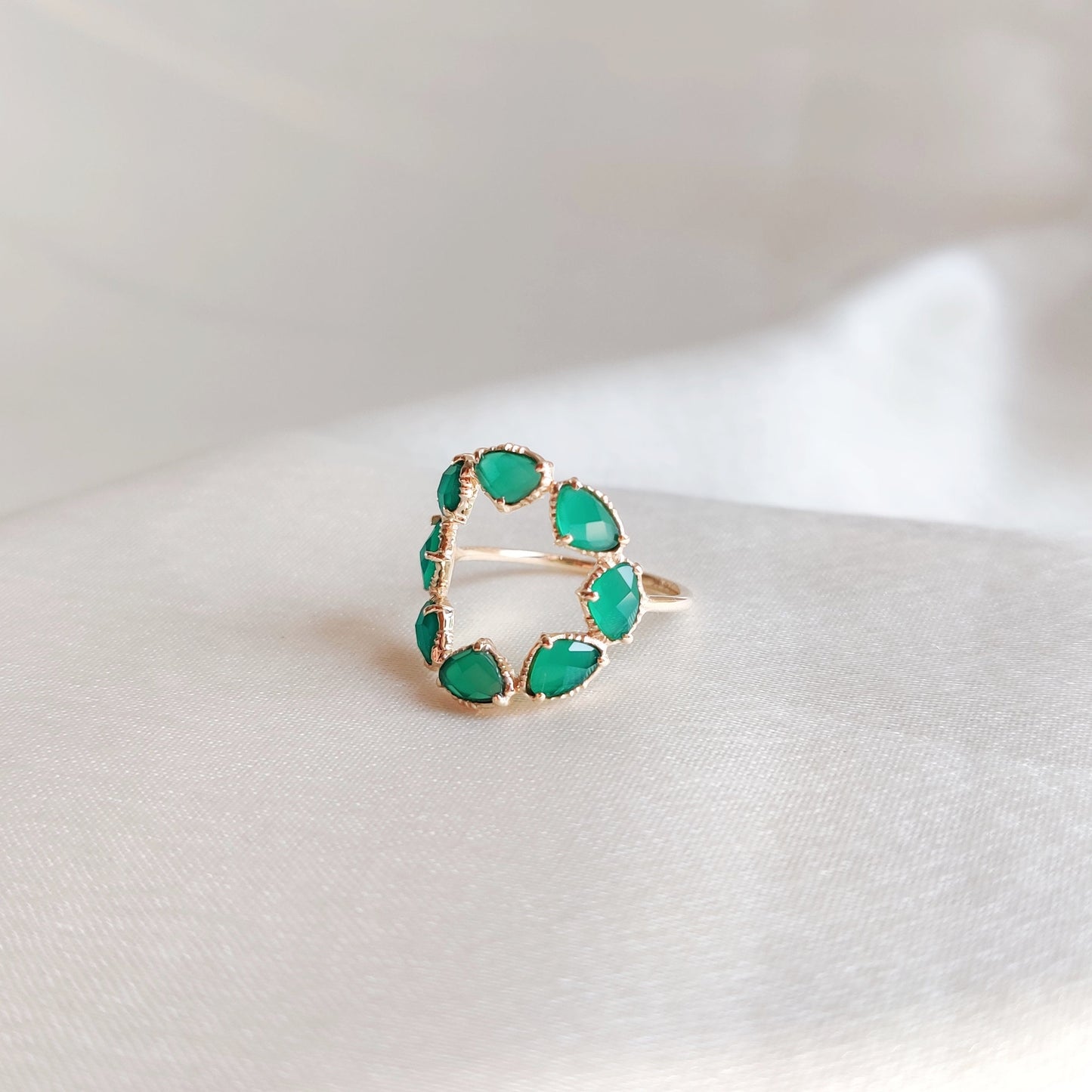 Natural Green Onyx Ring, 14K Solid Rose Gold Onyx Ring, May Birthstone Ring, Green Onyx Jewelry, Dainty Onyx  Flower Ring, Christmas Gift